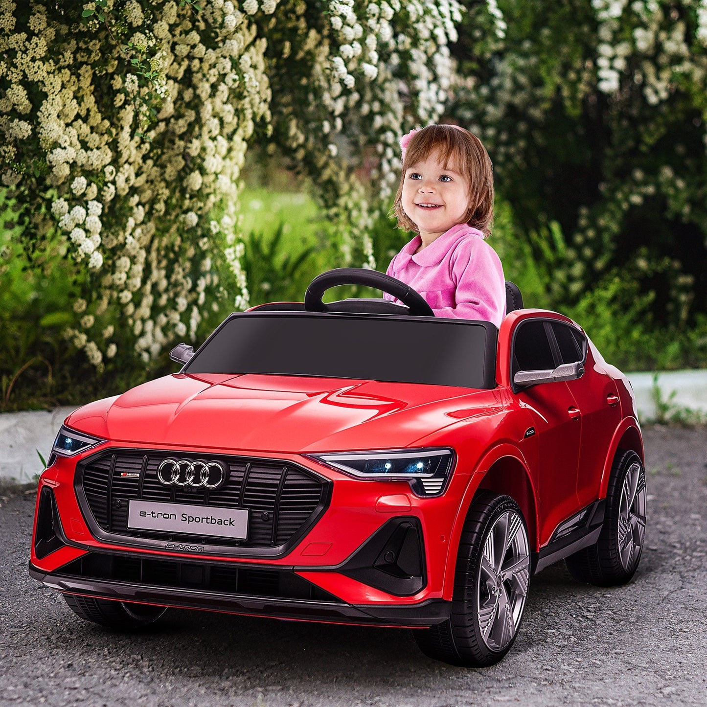 HOMCOM Audi E-tron مرخصة، 12 فولت، سيارة ركوب كهربائية للأطفال، سيارة كهربائية للأطفال، مع جهاز تحكم عن بعد للوالدين، أضواء وموسيقى MP3، عجلات تعليق، لعمر 3-5 سنوات، أحمر