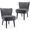Velvet Accent Chair Set of 2 Modern Leisure Chair with Rubber Wood Legs-Grey