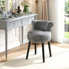Velvet Vanity Chair with Tufted Low Back and Solid Wood Legs-Grey