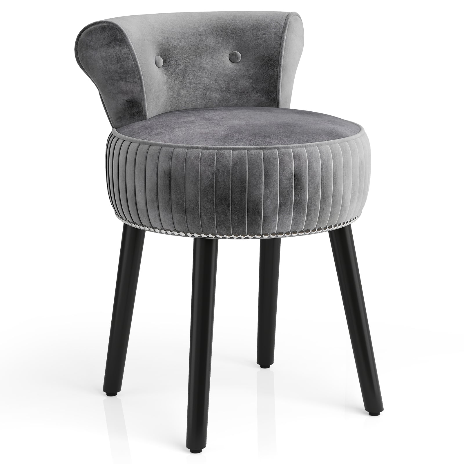 Velvet Vanity Chair with Tufted Low Back and Solid Wood Legs-Grey