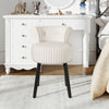 Velvet Vanity Chair with Tufted Low Back and Solid Wood Legs-White