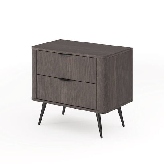 Wooden nightstand with two drawers on a white background
