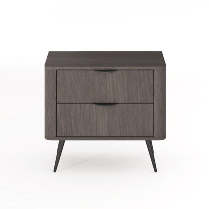 Wooden nightstand with two drawers on a white background