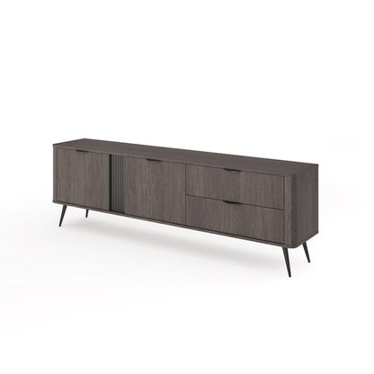 Wooden sideboard with drawers and doors on a white background