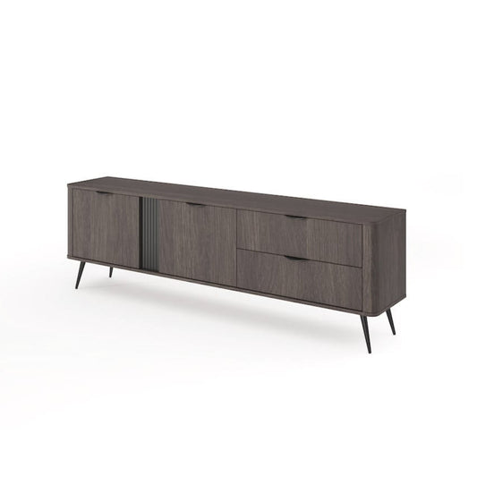 Wooden sideboard with drawers and doors on a white background