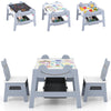 Versatile Kids Table and 2 Chairs Set Wooden Activity Table with Detachable Double-sized Tabletop for boys and girls-Grey