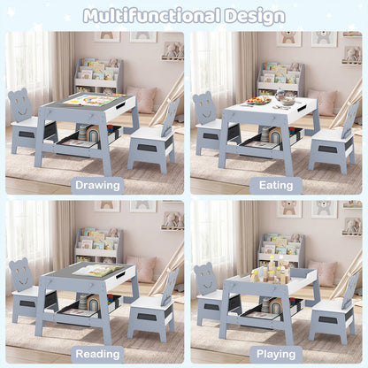 Versatile Kids Table and 2 Chairs Set with Detachable Double-sized Tabletop-Grey
