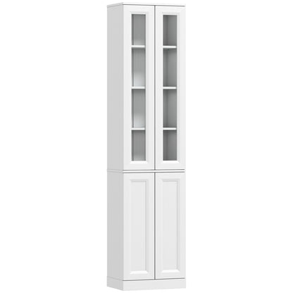 HOMCOM Tall Bathroom Storage Cabinet, 6-Tier Slim Bathroom Cabinet with Adjustable Shelf, 4 Soft-Close Doors, White