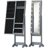 HOMCOM Freestanding Mirrored Jewellery Storage Cabinet - Grey