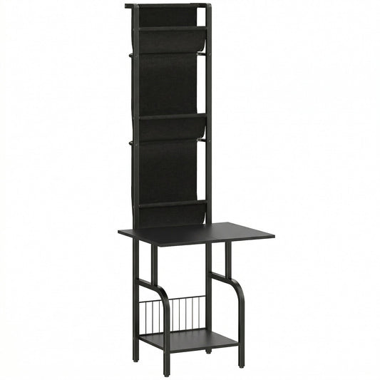 HOMCOM Vinyl Record Player Stand Record Storage with Player Stand Oxford Fabric Pockets Bottom Shelf, Black