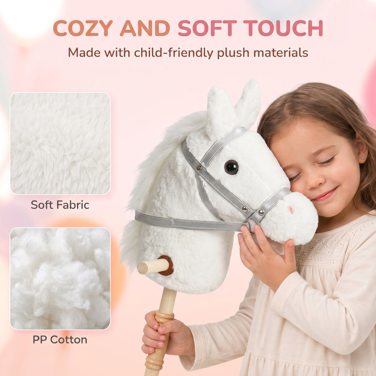 AIYAPLAY Hobby Horse with Wood Wheels in White