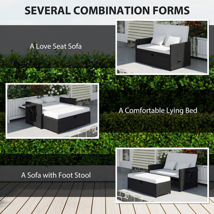 Outsunny Rattan Garden Daybed in Cream White