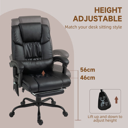 Vinsetto 6-Point Massage Office Chair, PU Leather Desk Chair with Adjustable Height and Footrest for Home Office, Black