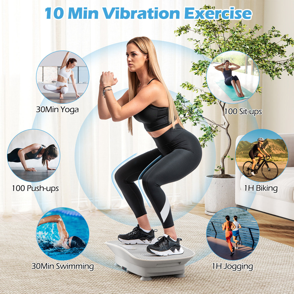 Collage of exercises that can be done on the grey exercise machine
