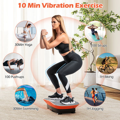 Collage of exercises that can be done with the orange vibration plate