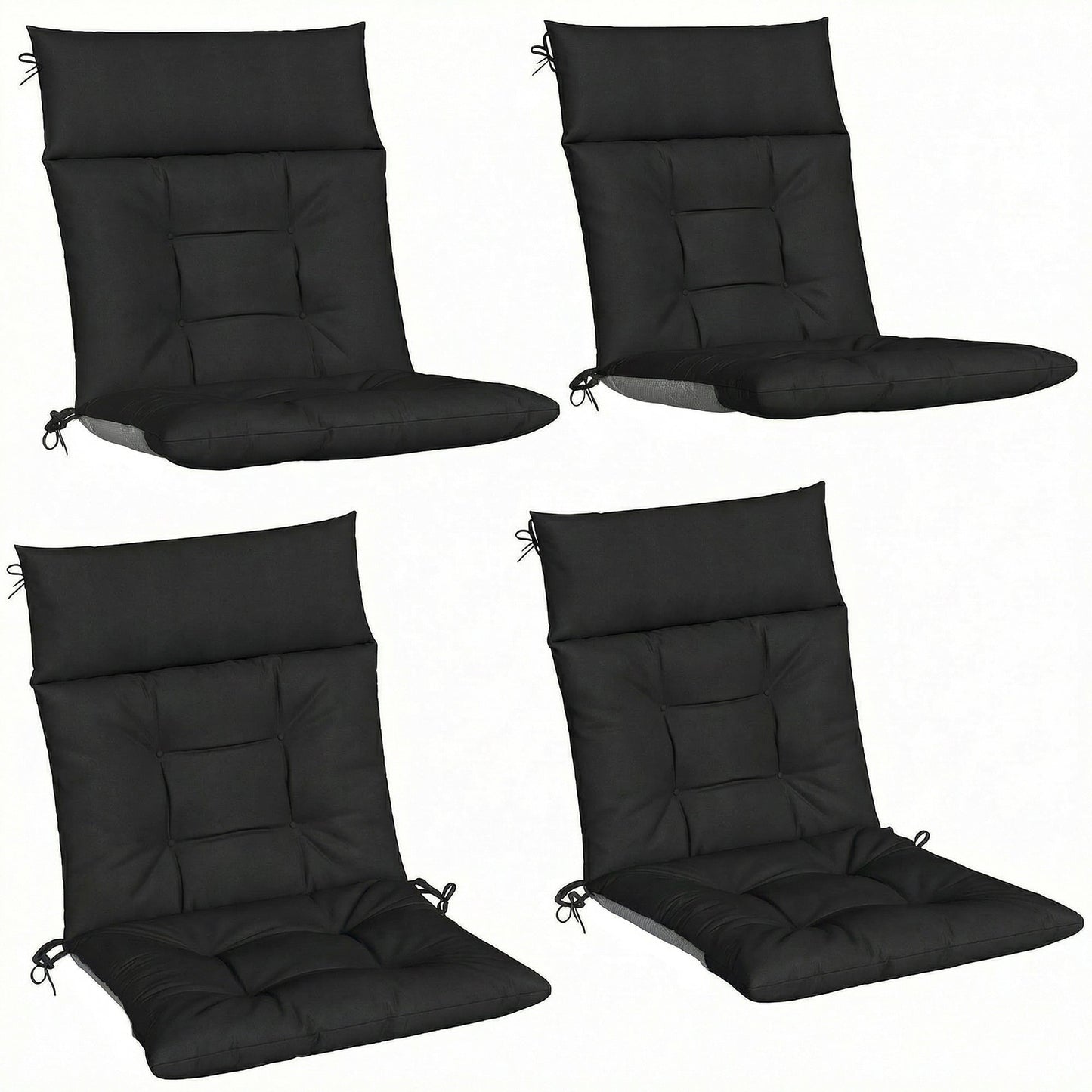 Outsunny Patio Chair Cushions Set of 4, Waterproof Non-Slip Lounge Chair Cushions, 112x53cm, Black