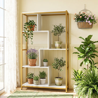 Vintage Open Storage Shelving Unit with Metal Frame for Home Office-White