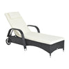Outsunny Rattan Sun Lounger, Garden Lounger Recliner with Wheels and Adjustable Backrest, Outdoor Reclining Sunbed Garden Chair with Cushion and Headrest for Patio, Beach, Terrace, Black