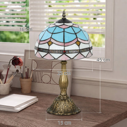 HOMCOM Tiffany Stained Glass Table Lamp, Handmade Antique Bedside Lamp, Decorative Night Light