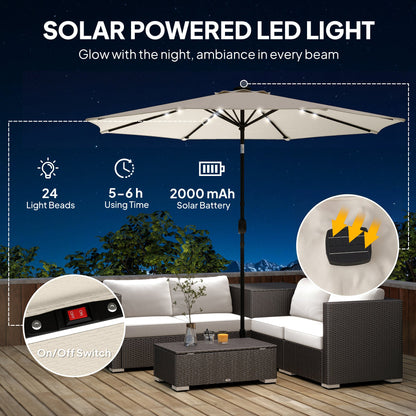 مظلة حديقة آوت سني 2.6 متر بضوء LED شمسي، غطاء للمظلة، مظلة فناء خارجية، لون أبيض كريمي
