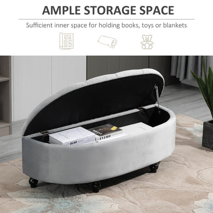 HOMCOM Semi-Circle Ottoman Storage Bench in Light Grey