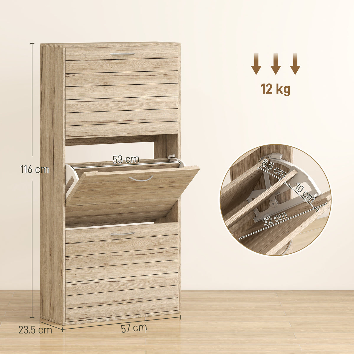HOMCOM 12-Shoe Flip Drawer Storage Cabinet
