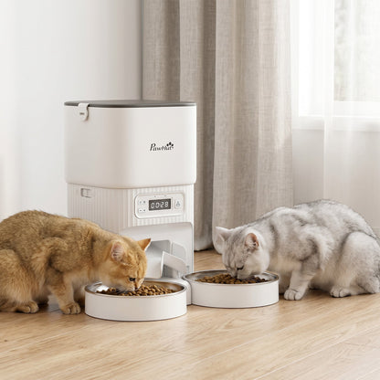 PawHut Automatic Cat Feeder Timed Portion Control Pet Food Dispenser with 2 Stainless Steel Bowls