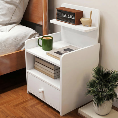 HOMCOM Bedside Cabinet, Bedside Table with Drawer and Shelf for Living Room, White