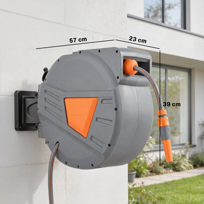 Outsunny Retractable Hose Reel Wall Mounted, 30+2m Garden Hose Pipe Reel with Auto Retraction, Self-Locking, Orange