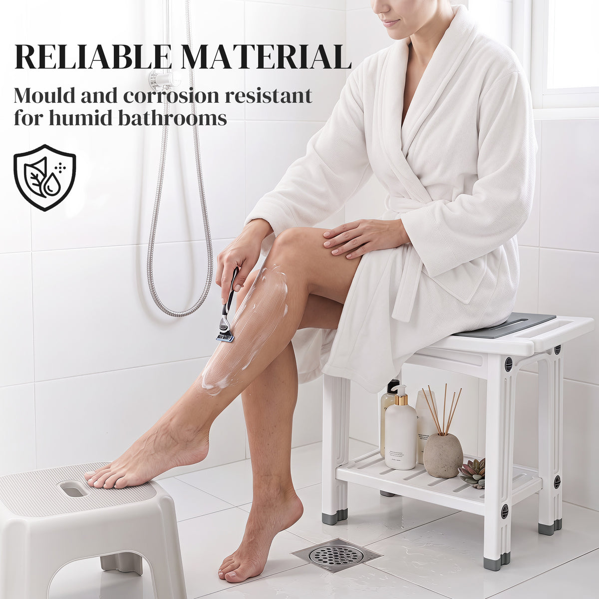 HOMCOM Shower Bench in White and Grey