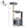 PawHut Cat Tree for Indoor Cats 95cm Climbing Tower Kitten Activity Center with Sisal Scratching Post Perch Roomy Condo Hammock Removable Felt Hanging Toy, Grey