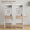 HOMCOM Small Vanity Desk with Mirror and LED Lights, Compact Dressing Table with Drop Leaf, Open Shelves and Drawer, White