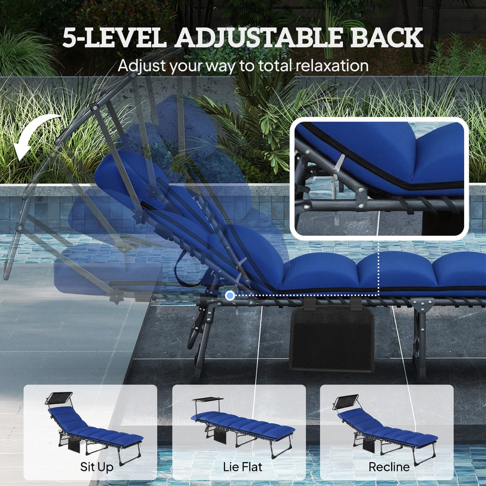 Outsunny Folding Sun Lounger with Canopy in Dark Blue