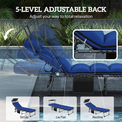 Outsunny Folding Sun Lounger with Canopy in Dark Blue