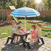 AIYAPLAY Kids Garden Furniture with Parasol, 3 in 1 Wooden Sand and Water Table with 2 Hidden Play Boxes for Patio, Ages 3-6