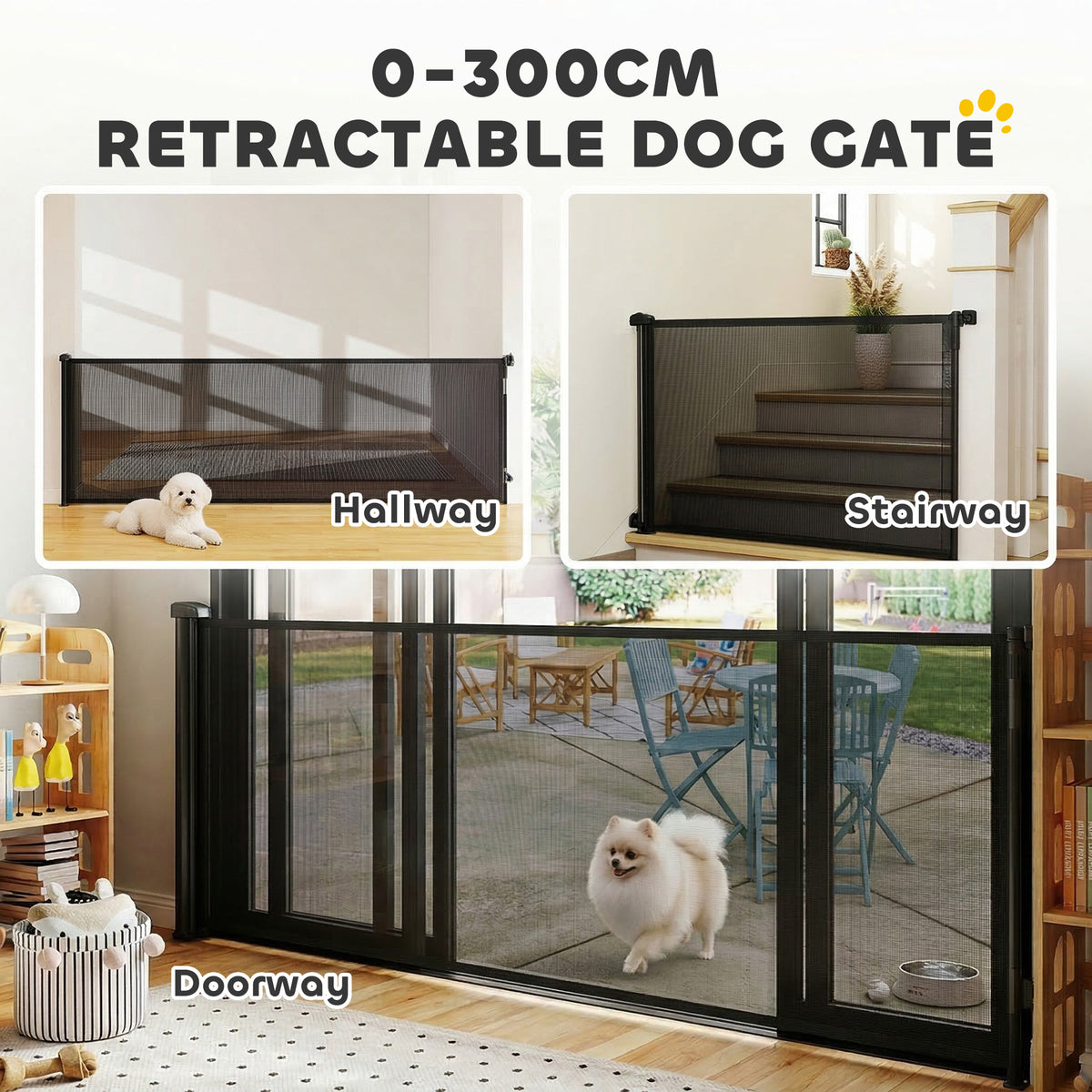 PawHut Retractable Dog Gate in Black