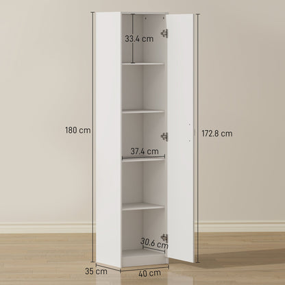 HOMCOM 180cm Tall Kitchen Cupboard, Freestanding 5-Tier Pantry Storage Cabinet with Adjustable Shelf, White