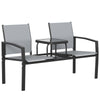 Outsunny Garden Love Seat, 2 Seater Jack and Jill Loveseat Companion Seat with 2-Tier Glass Table, Breathable Texteline, Grey