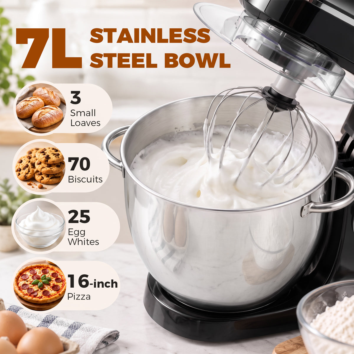 HOMCOM 7 L 1400W 6-Speed Tilt-Head Food Mixer in Black