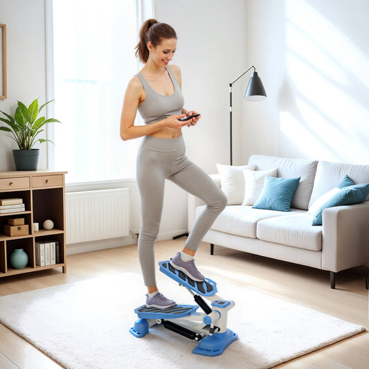 جهاز تدرج صغير محمول من HOMCOM، أجهزة تدرج لتمارين اللياقة البدنية مع شاشة LCD، دواسات قدم مانعة للانزلاق للاستخدام في المنزل أو الصالة الرياضية أو المكتب، أزرق
