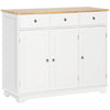 HOMCOM Sideboard with Rubber Wood Top, Modern Storage Cabinet, Kitchen Cupboard with 3 Doors, 3 Drawers and 3 Adjustable Shelves for Dining Room, Living Room, White