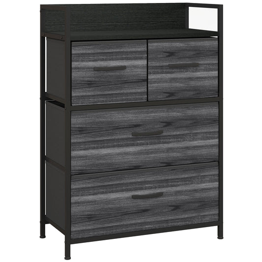 HOMCOM Rustic Chest of Four Fabric Drawers in Black