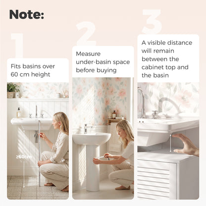 HOMCOM Under Sink Bathroom Cabinet Adjustable Shelf Under Sink Cabinet 2 Louvered Doors, White
