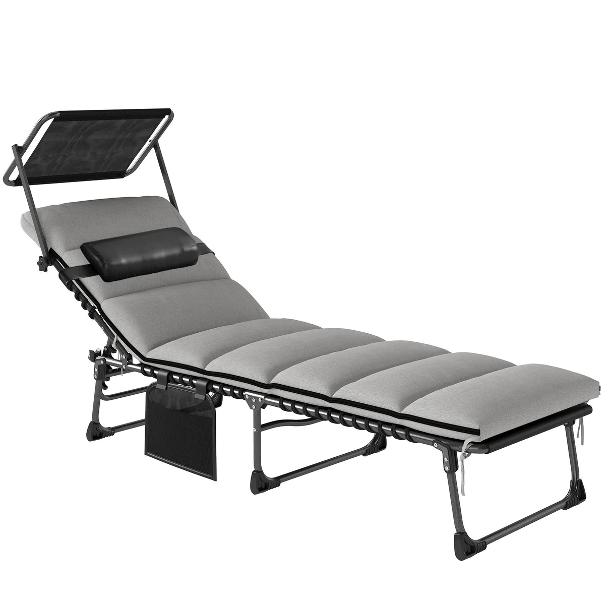 Outsunny Folding Sun Lounger with Canopy in Light Grey