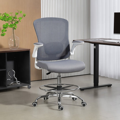 كرسي الرسامين HOMCOM، مع دعم قطني قابل للتعديل - رمادي فحمي
