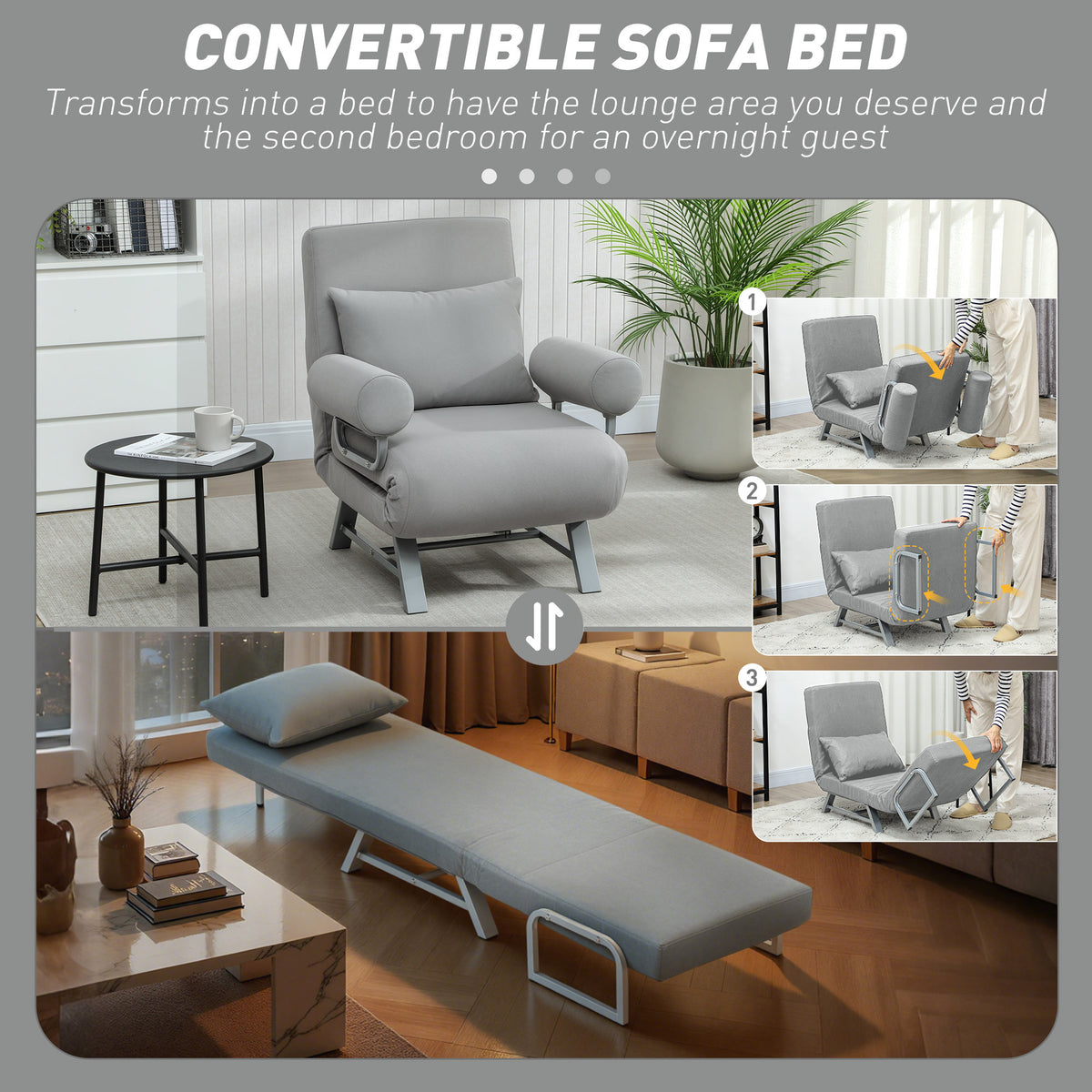 HOMCOM Single Sofa Bed in Light Grey