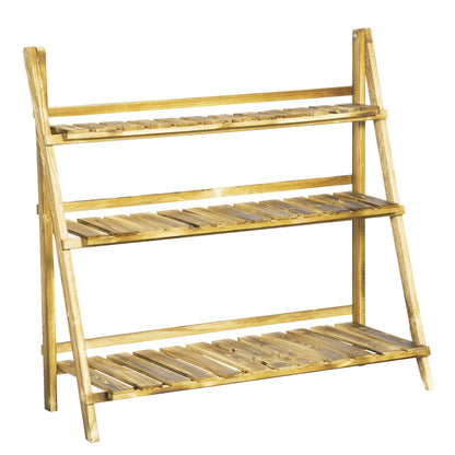 حامل أصيص زهور خشبي قابل للطي من أوتساني، حامل عرض للنباتات للحديقة من 3 طبقات، أرفف تخزين للسلم، رف تخزين للأعشاب (100 طول × 37 عرض × 93 ارتفاع سم)
