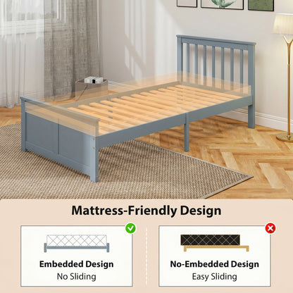 HOMCOM Pine Storage Bed, 3ft Single Solid Wooden Bed Frame with Drawers, Headboard, Wood Slat Support, Grey