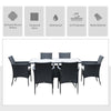 Outsunny 6 Seater Rattan Dining Set with Cushions, Rattan Garden Furniture Set with 6 Armchairs, Rectangular Glass Top Table, Outdoor Dining Table and Chairs, Black