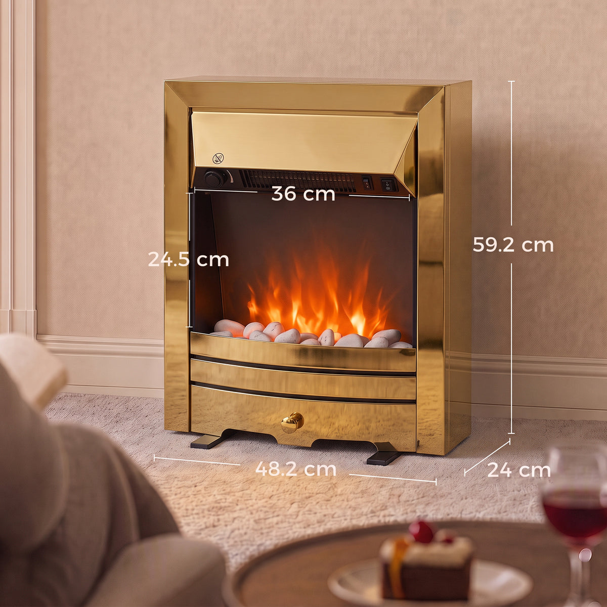 HOMCOM Electric Fireplace Stove Freestanding/Inset in Gold Tone